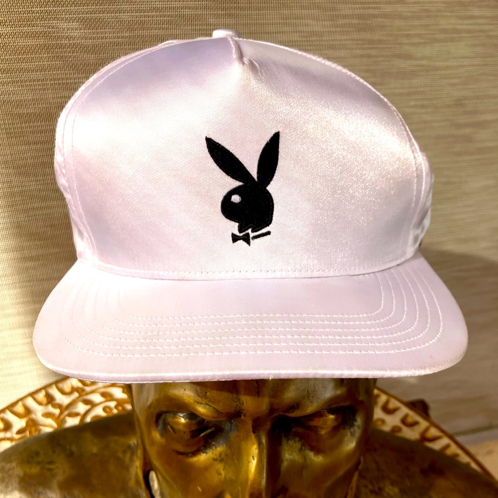 SUPREME PLAYBOY WHITE SATIN Snap Back HAT CAP